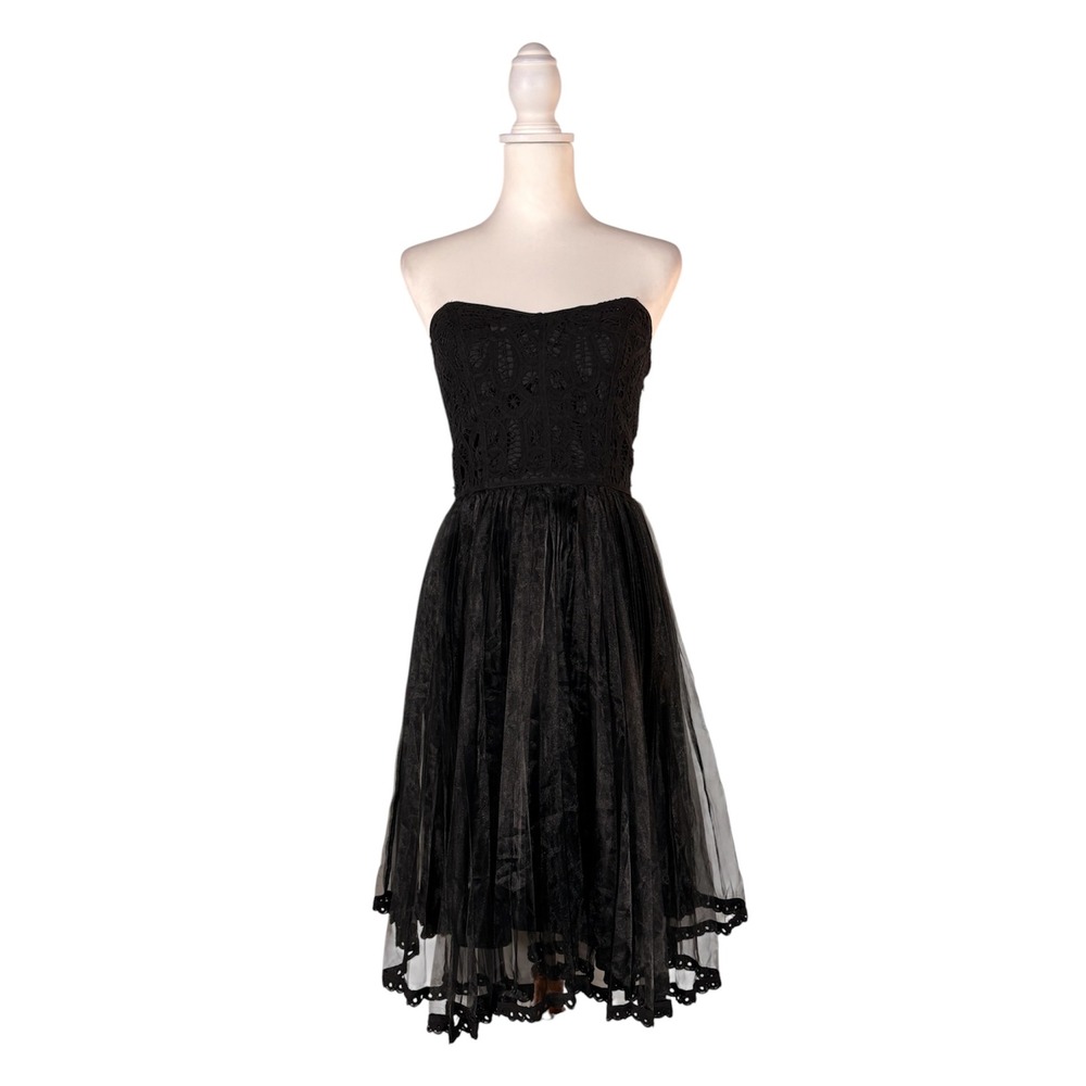 Betsey Johnson Y2K Black 100% Silk‎ A-Line Dress Women's 6 Dark Fairy Whimsygoth